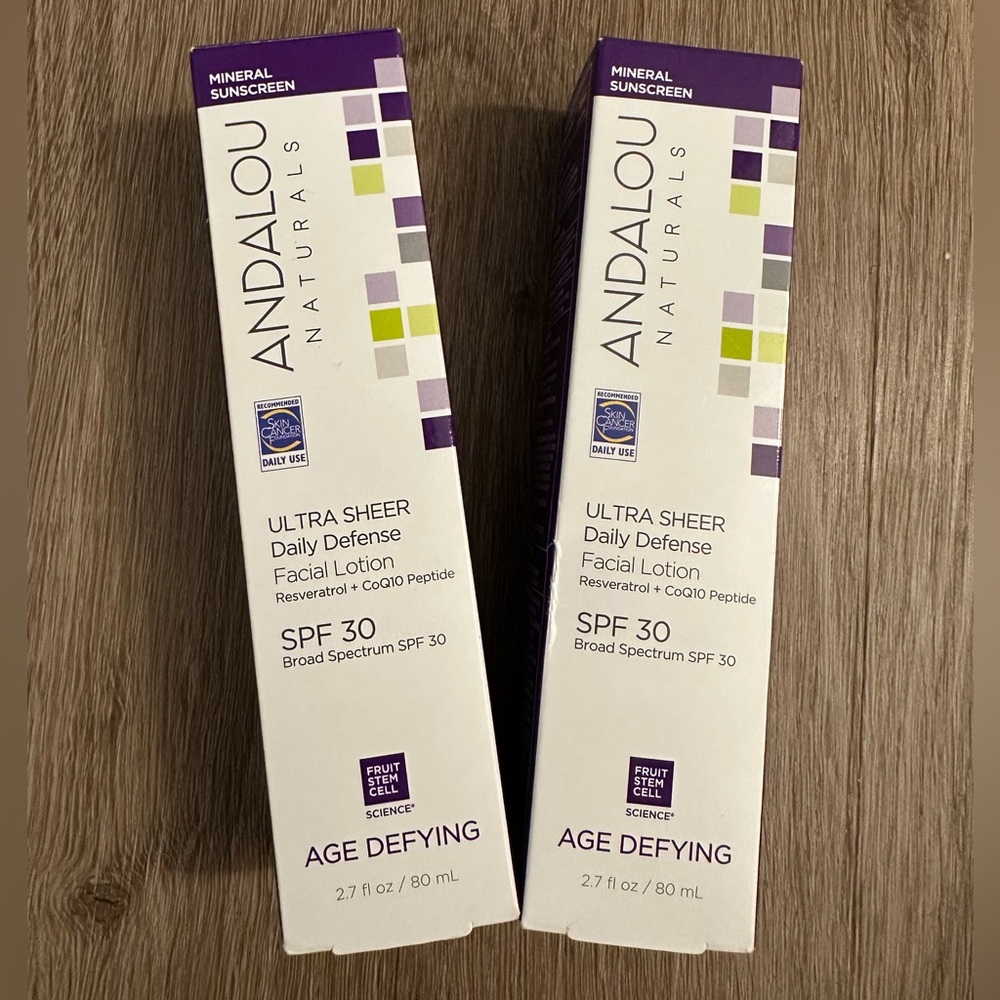 NEW LOT OF TWO Andalou Naturals Ultra Sheer Daily Defense Facial Lotion